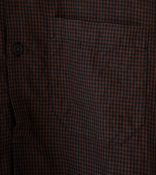 Evan Kinori 'Popover Shirt' (Brown Black Logwood Overdyed Linen Check)