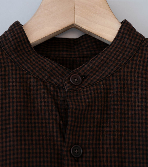 Evan Kinori 'Popover Shirt' (Brown Black Logwood Overdyed Linen Check)