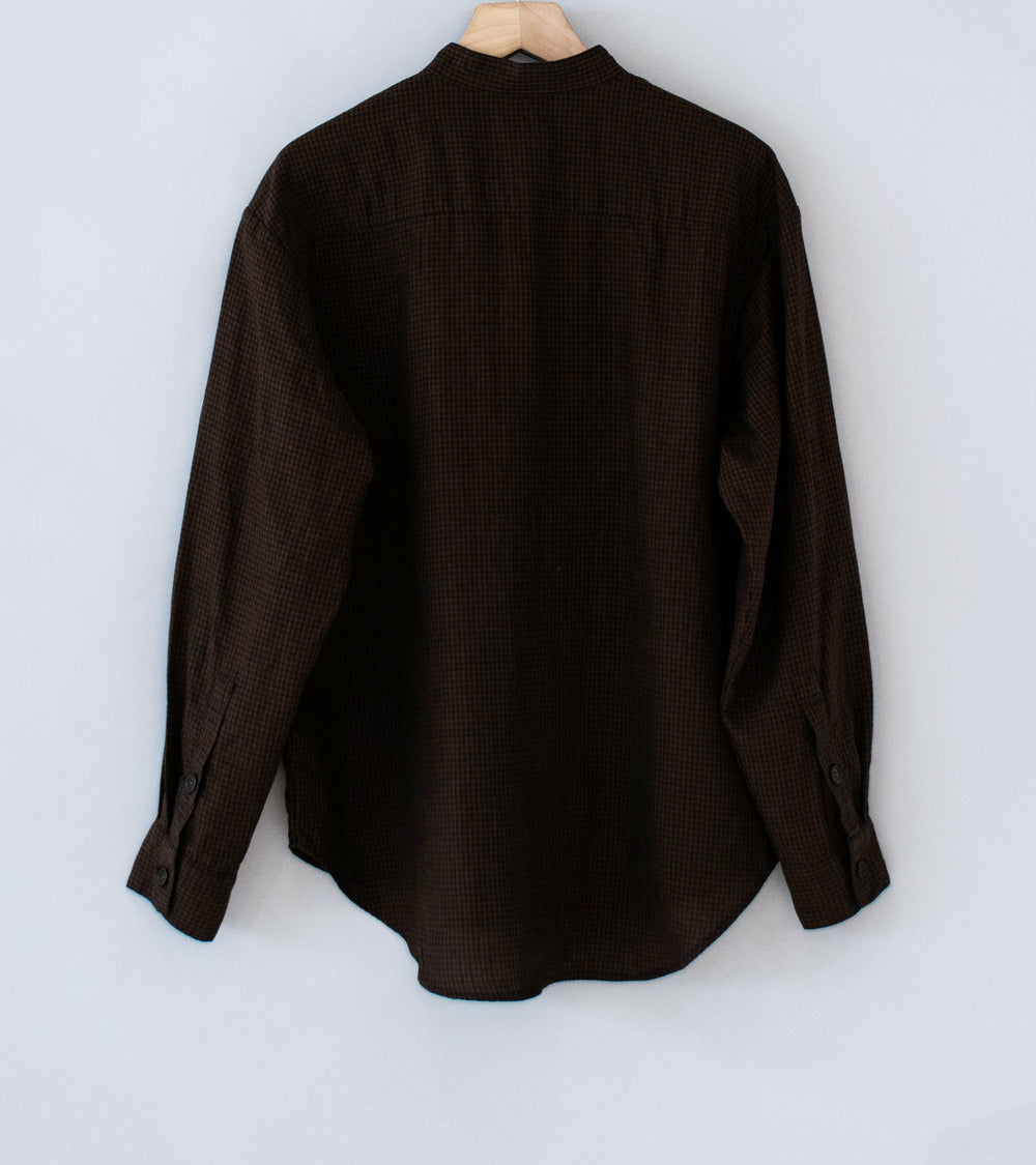 Evan Kinori 'Popover Shirt' (Brown Black Logwood Overdyed Linen Check)