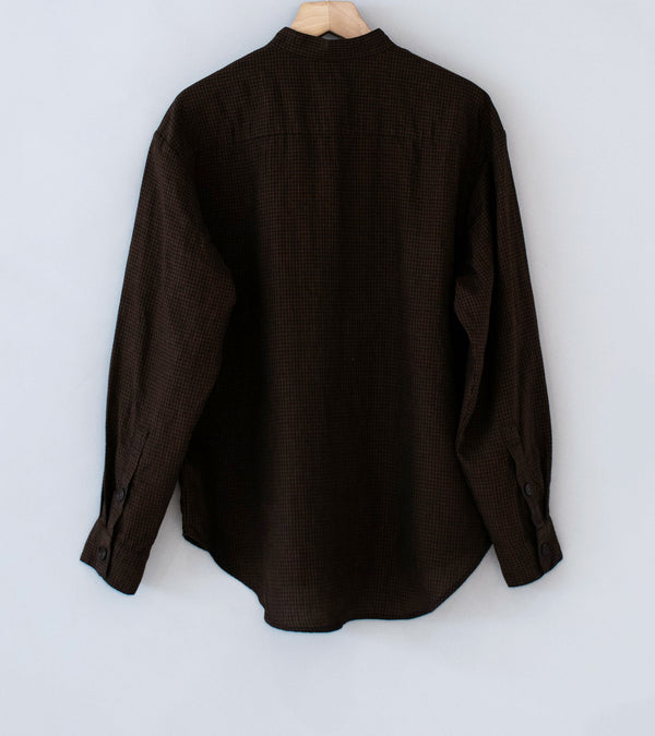 Evan Kinori 'Popover Shirt' (Brown Black Logwood Overdyed Linen Check)