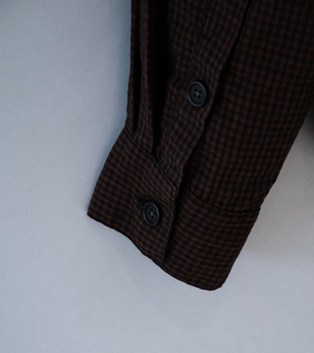Evan Kinori 'Popover Shirt' (Brown Black Logwood Overdyed Linen Check)