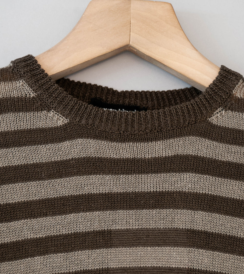 Evan Kinori 'Thin Stripe Sweater' (Brown Taupe Linen)