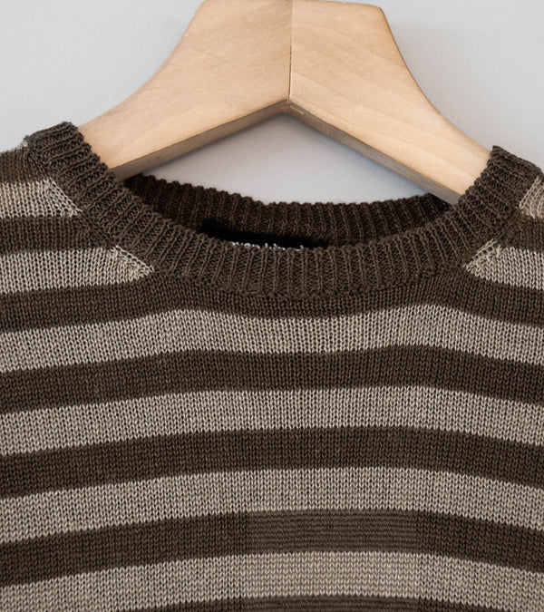 Evan Kinori 'Thin Stripe Sweater' (Brown Taupe Linen)