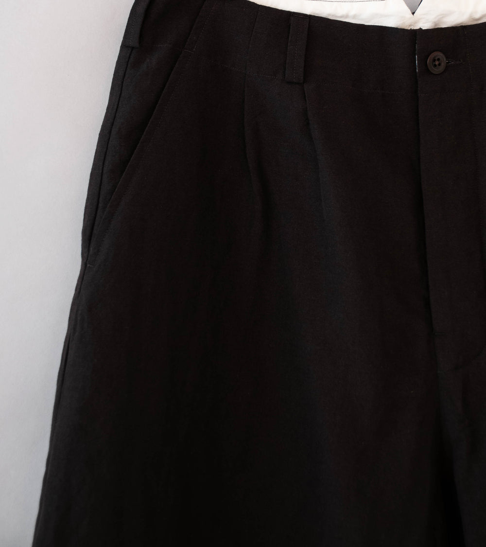 Evan Kinori 'Two Pleat Pant' (Dark Brown Wool Linen Canvas)