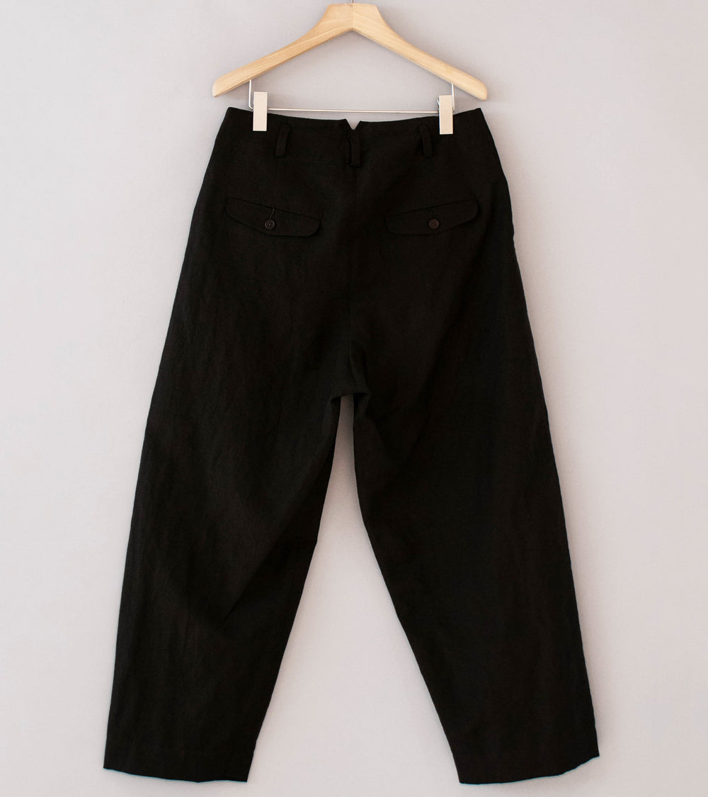 Evan Kinori 'Two Pleat Pant' (Dark Brown Wool Linen Canvas)