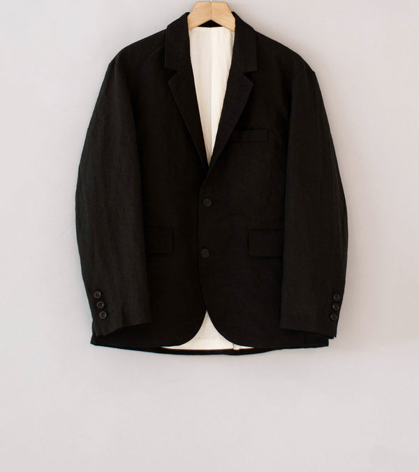 Evan Kinori 'Three Button Jacket' (Dark Brown Wool Linen Canvas)