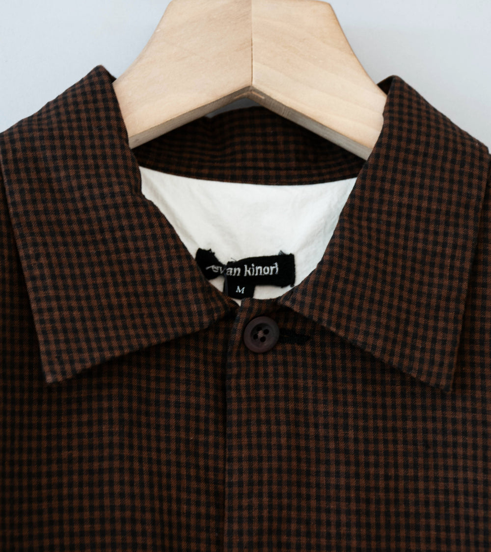 Evan Kinori 'Field Shirt Two' (Brown Black Logwood Overdyed Linen Check)
