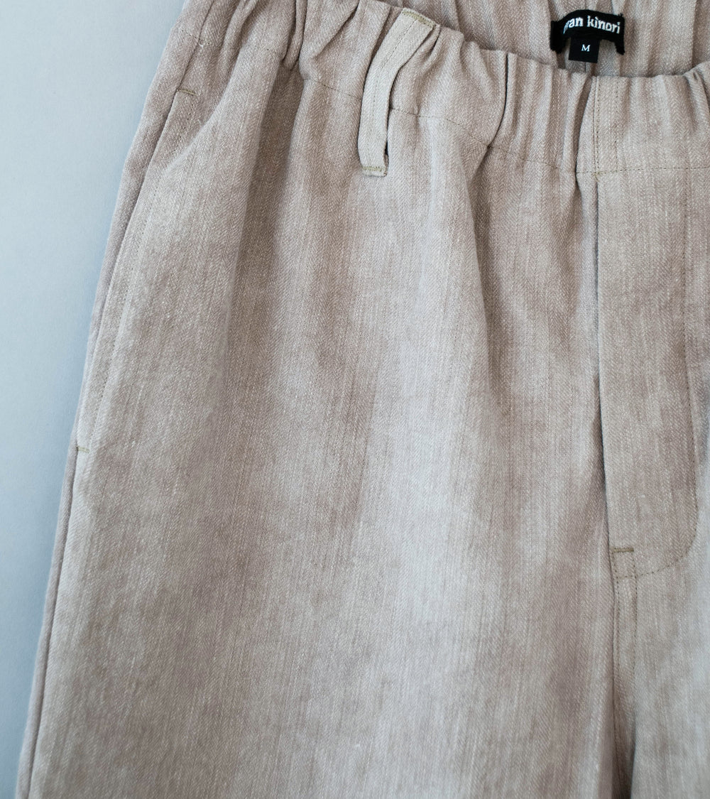 Evan Kinori 'Elastic Pant' (Dark Beige Cold Dye Linen Cotton Herringbone