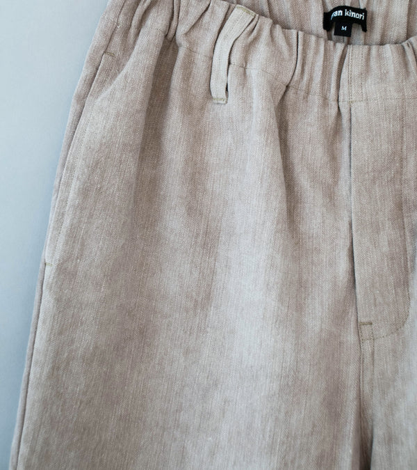 Evan Kinori 'Elastic Pant' (Dark Beige Cold Dye Linen Cotton Herringbone