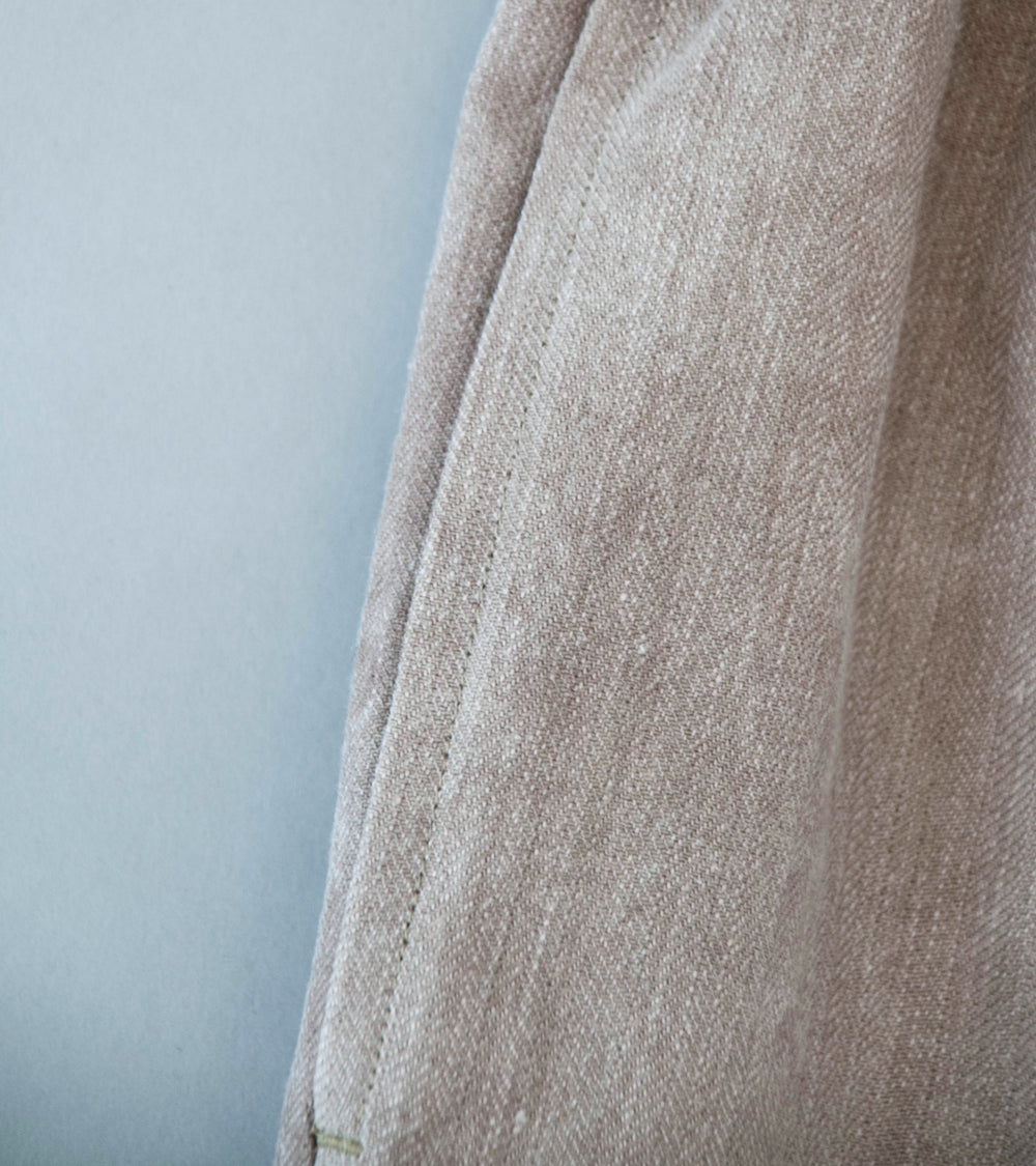 Evan Kinori 'Elastic Pant' (Dark Beige Cold Dye Linen Cotton Herringbone