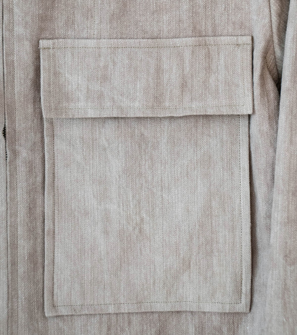 Evan Kinori 'Zip Jacket' (Dark Beige Cold Dye Linen Cotton Herringbone)