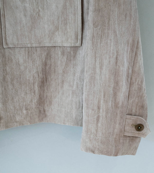 Evan Kinori 'Zip Jacket' (Dark Beige Cold Dye Linen Cotton Herringbone)