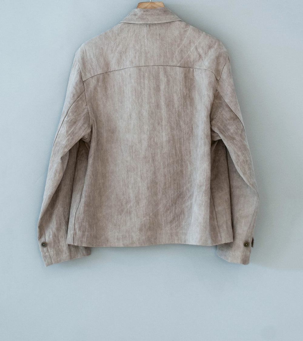 Evan Kinori 'Zip Jacket' (Dark Beige Cold Dye Linen Cotton Herringbone)