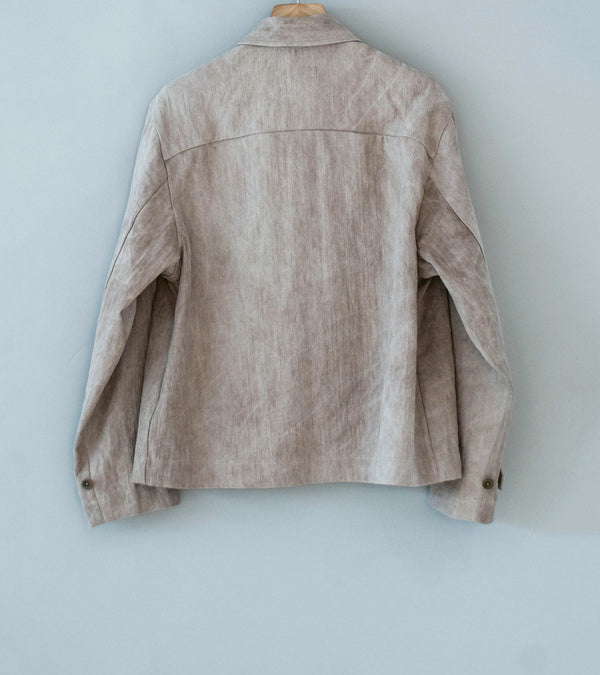 Evan Kinori 'Zip Jacket' (Dark Beige Cold Dye Linen Cotton Herringbone)