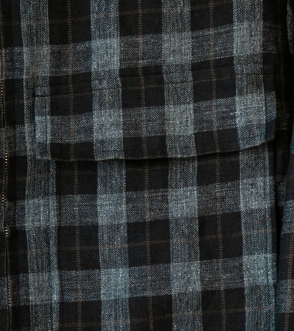 Evan Kinori 'Zip Jacket' (Charcoal Brown Black Yarn Dye Linen Check)