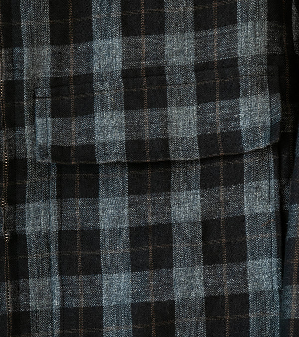 Evan Kinori 'Zip Jacket' (Charcoal Brown Black Yarn Dye Linen Check)