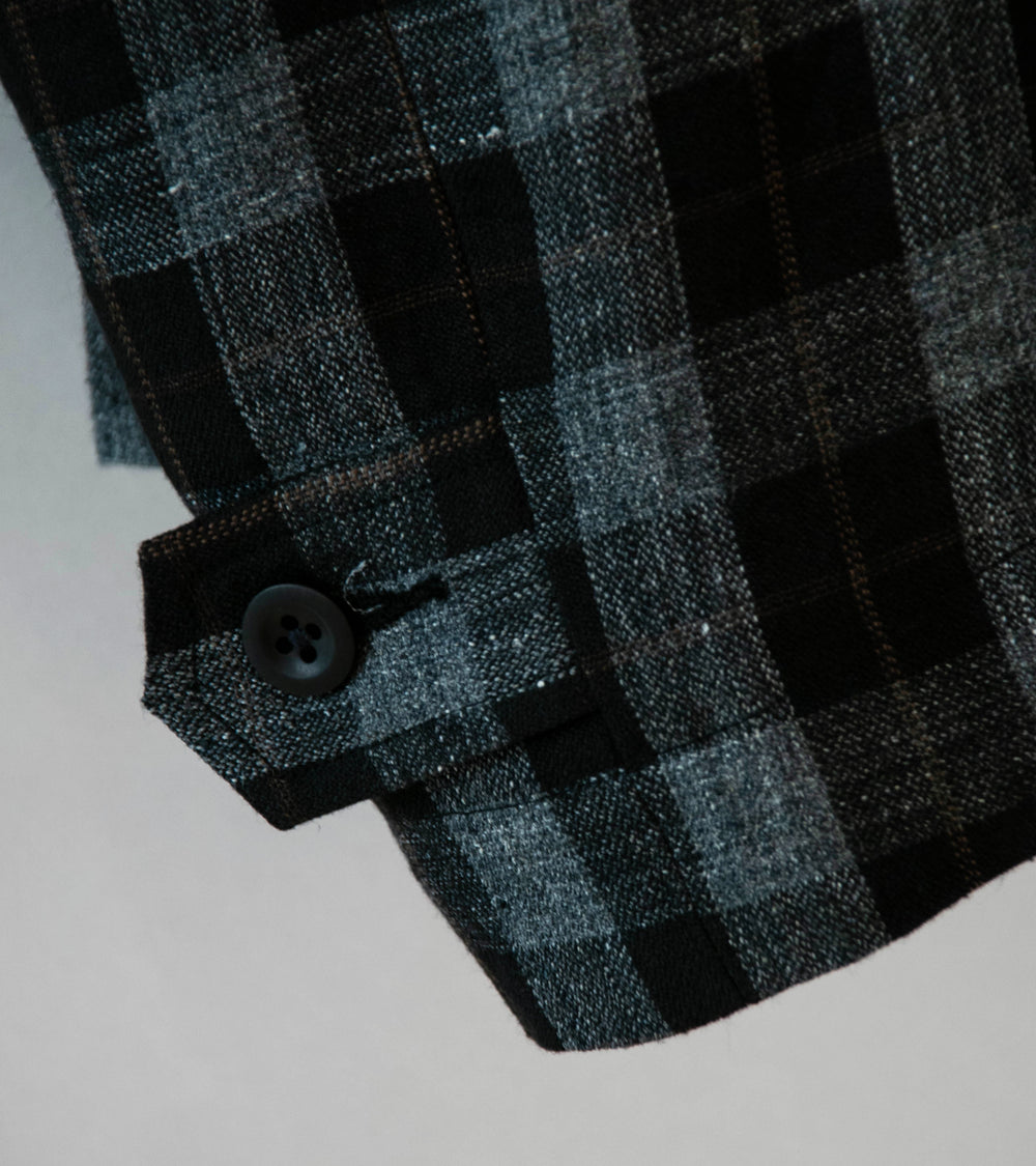 Evan Kinori 'Zip Jacket' (Charcoal Brown Black Yarn Dye Linen Check)