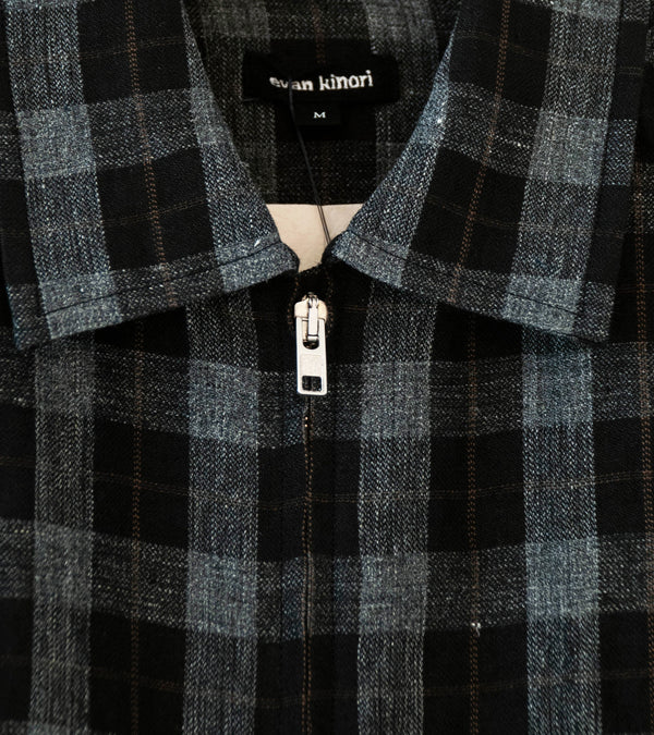 Evan Kinori 'Zip Jacket' (Charcoal Brown Black Yarn Dye Linen Check)