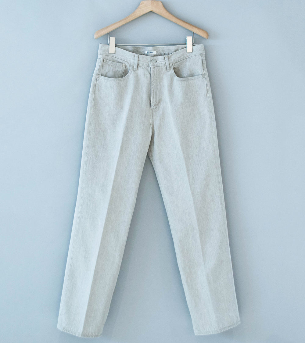 Auralee 'Faded Hard Twist Brown Denim 5P Pants' (Light Gray)