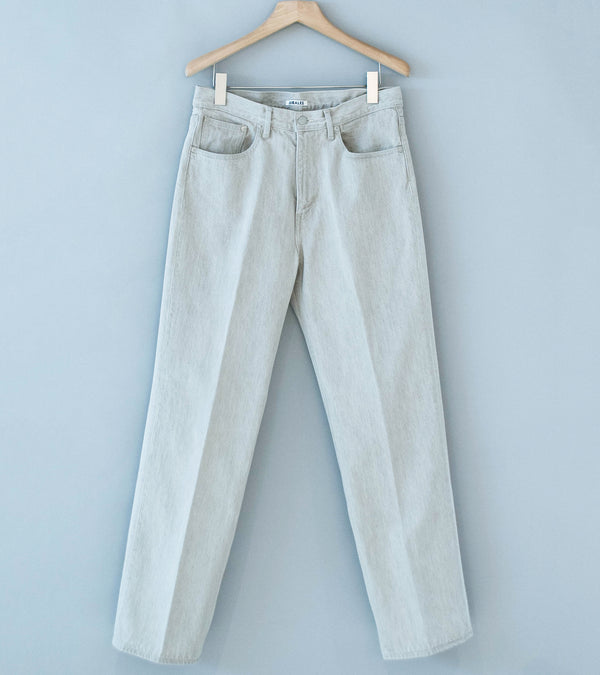 Auralee 'Faded Hard Twist Brown Denim 5P Pants' (Light Gray)