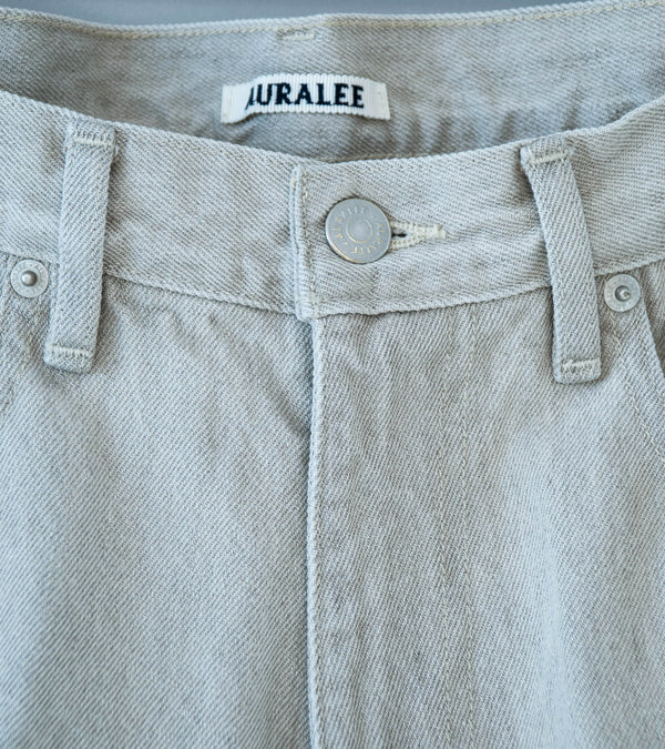 Auralee 'Faded Hard Twist Brown Denim 5P Pants' (Light Gray)