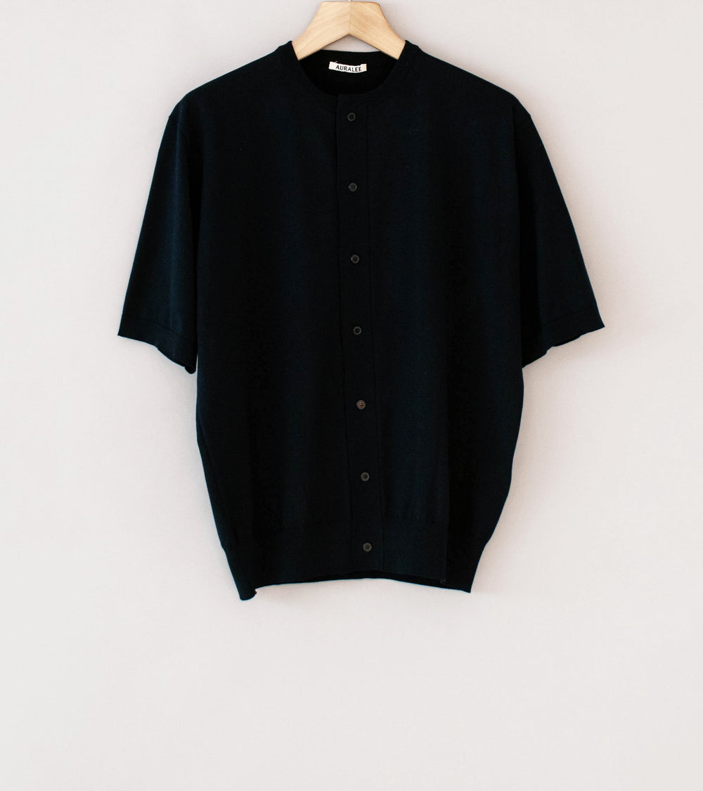Auralee 'Giza High Gauge Knit Half Sleeved Cardigan' (Dark Navy)