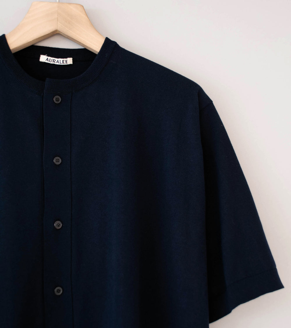 Auralee 'Giza High Gauge Knit Half Sleeved Cardigan' (Dark Navy)