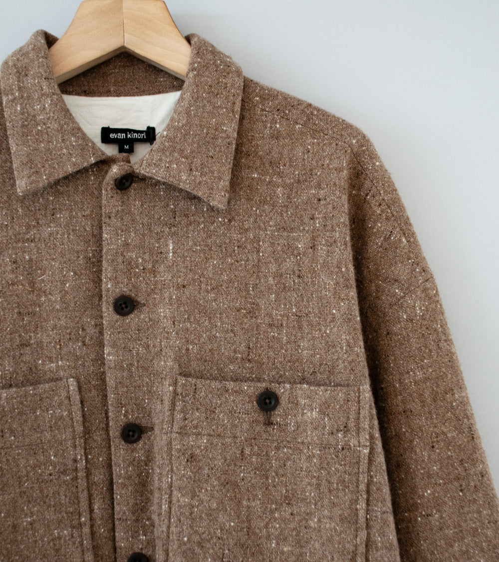 Evan Kinori 'Field Shirt Two' (Dark Beige Undyed Wool Tweed)