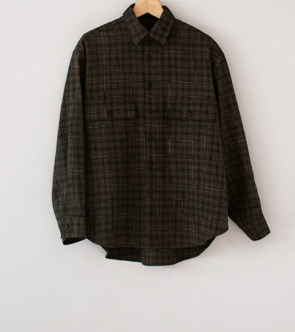 Evan Kinori 'Big Shirt' (Brown Beige Navy Kasuri Wool Check)
