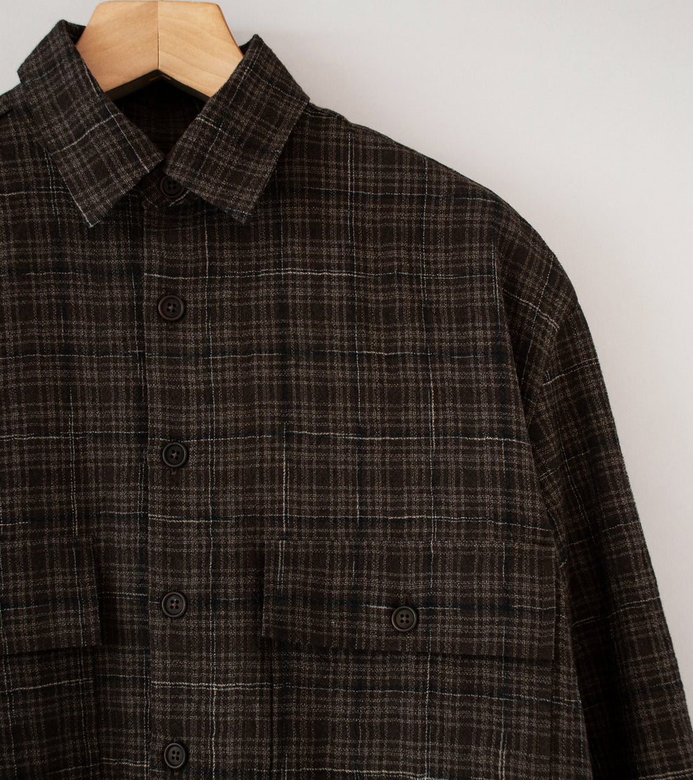 Evan Kinori 'Big Shirt' (Brown Beige Navy Kasuri Wool Check)
