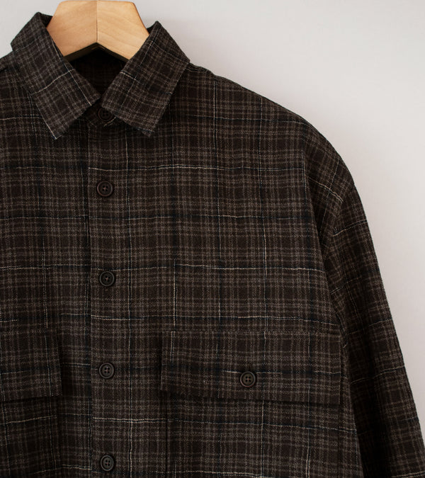 Evan Kinori 'Big Shirt' (Brown Beige Navy Kasuri Wool Check)