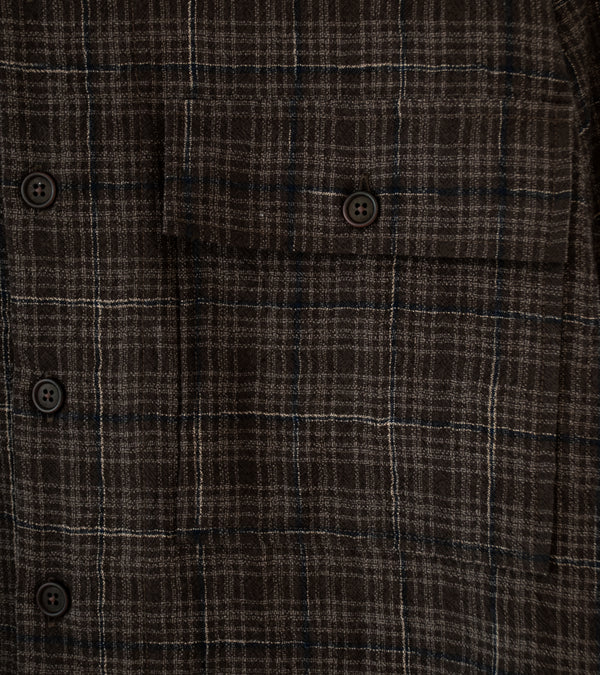 Evan Kinori 'Big Shirt' (Brown Beige Navy Kasuri Wool Check)