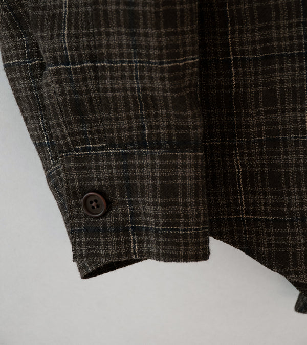 Evan Kinori 'Big Shirt' (Brown Beige Navy Kasuri Wool Check)