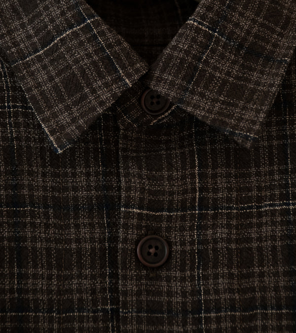 Evan Kinori 'Big Shirt' (Brown Beige Navy Kasuri Wool Check)