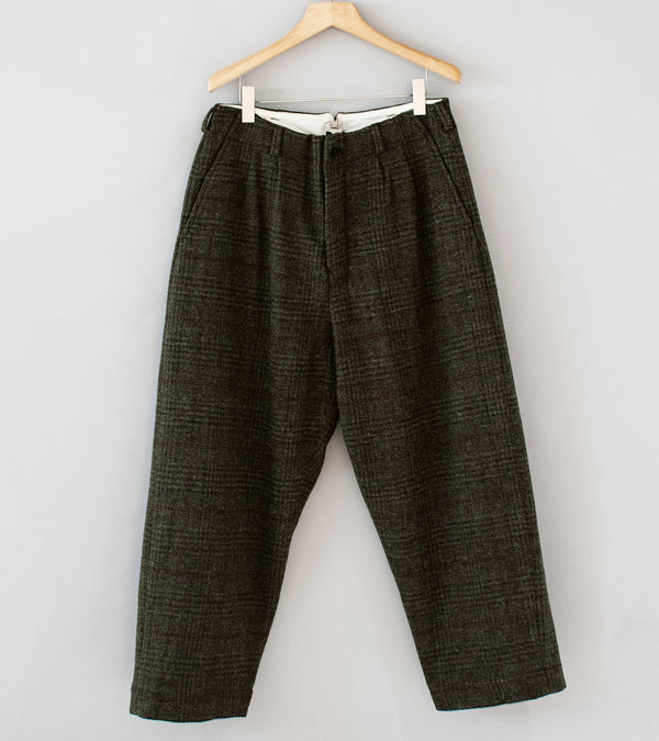 Evan Kinori 'Two Pleat Pant' (Dark Olive Charcoal Wool Herringbone Check)