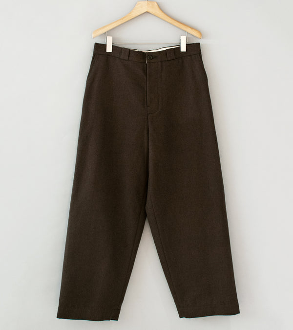 Evan Kinori 'Flat Front Pant' (Dark Olive Brushed Wool Cotton Linen)