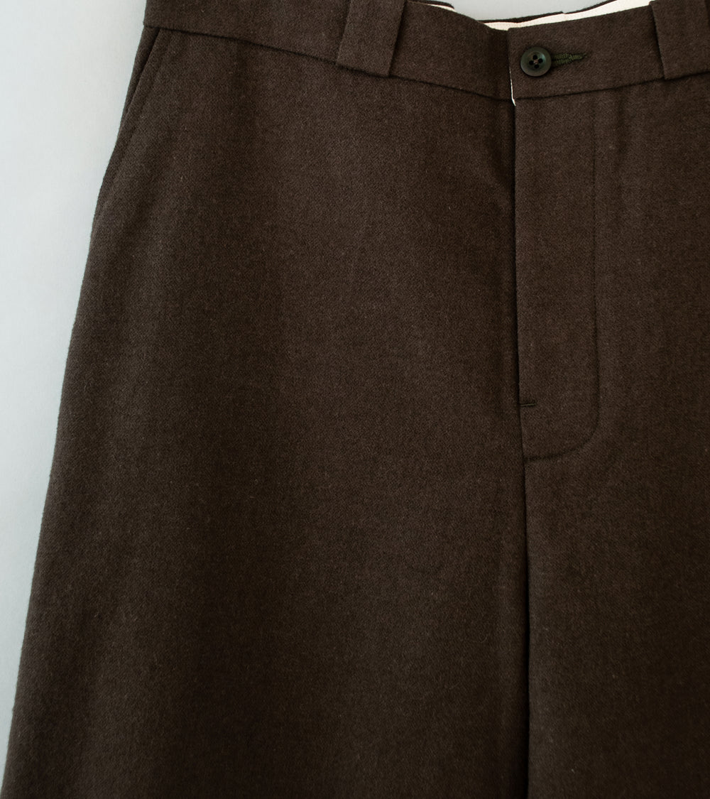 Evan Kinori 'Flat Front Pant' (Dark Olive Brushed Wool Cotton Linen)