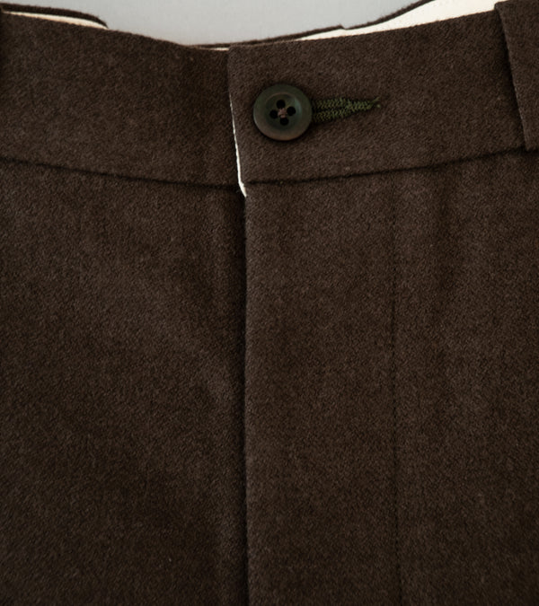 Evan Kinori 'Flat Front Pant' (Dark Olive Brushed Wool Cotton Linen)
