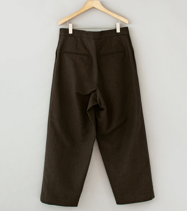 Evan Kinori 'Flat Front Pant' (Dark Olive Brushed Wool Cotton Linen)
