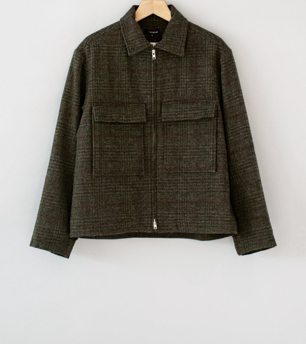 Evan Kinori 'Zip Jacket' (Dark Olive Charcoal Wool Herringbone Check)