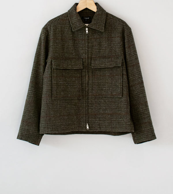 Evan Kinori 'Zip Jacket' (Dark Olive Charcoal Wool Herringbone Check)