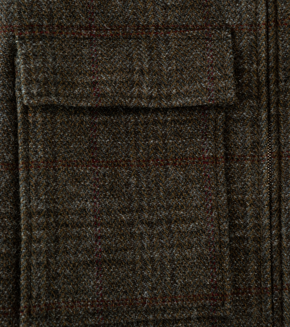 Evan Kinori 'Zip Jacket' (Dark Olive Charcoal Wool Herringbone Check)