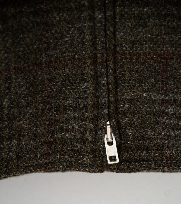 Evan Kinori 'Zip Jacket' (Dark Olive Charcoal Wool Herringbone Check)