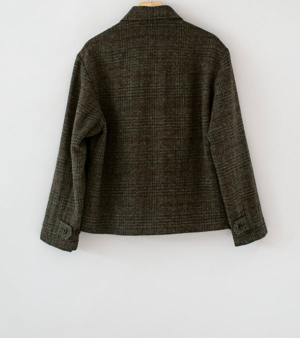 Evan Kinori 'Zip Jacket' (Dark Olive Charcoal Wool Herringbone Check)