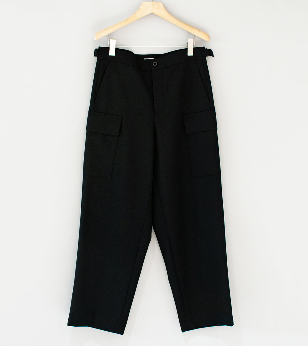 Aton 'Field Cargo Pants' (Black Satin Back Wool)