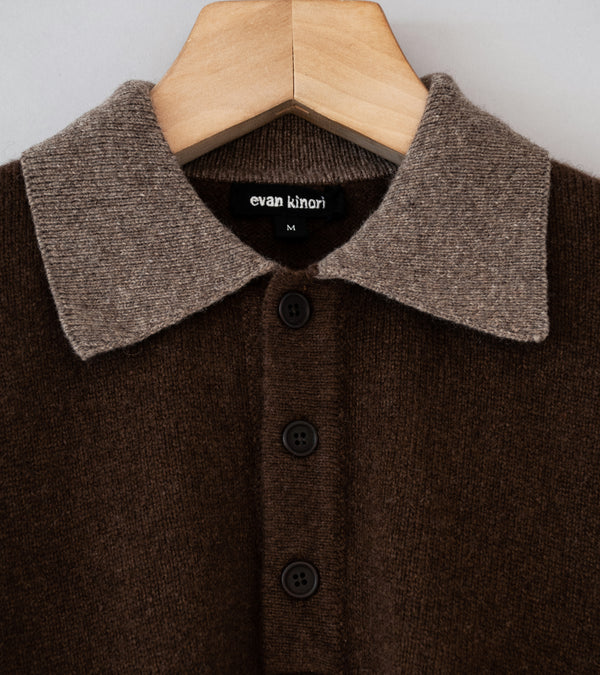 Evan Kinori 'Knit Polo' (Light Brown Dark Brown Undyed Yak Wool)