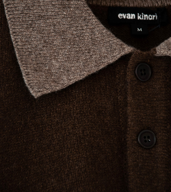 Evan Kinori 'Knit Polo' (Light Brown Dark Brown Undyed Yak Wool)