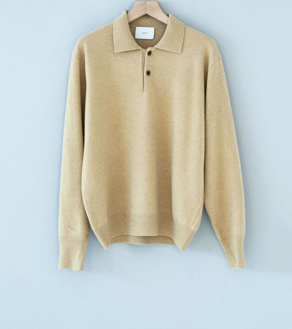 Stein 'Extra Fine Wool Knit Polo LS' (Beige)