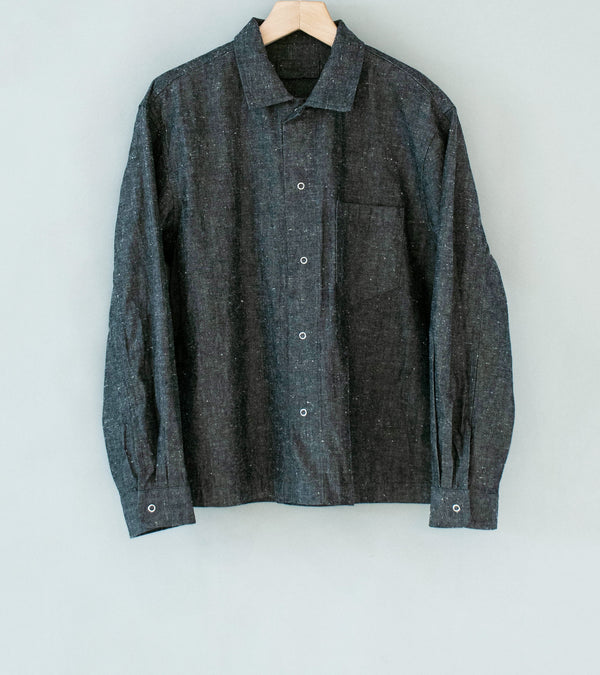 James Coward 'Workshop Shirt' (Grey Brown Cotton Linen Chambray)