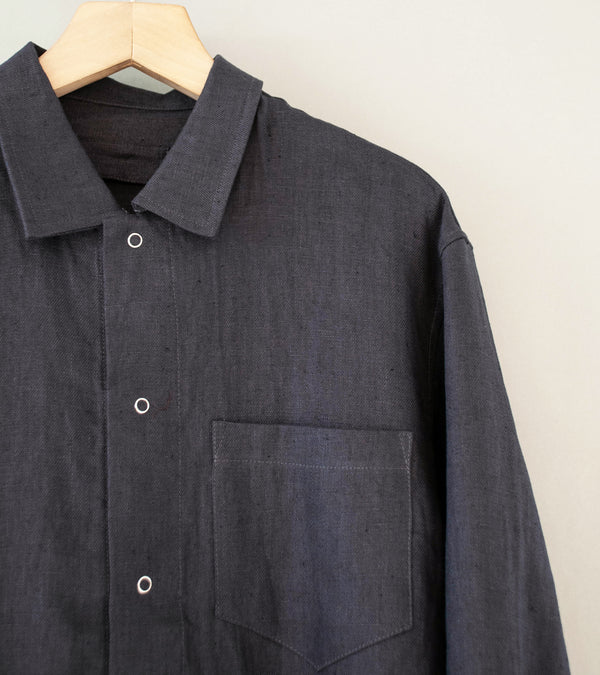 James Coward 'Workshop Shirt' (Charcoal Piece Dyed Linen Gabardine)